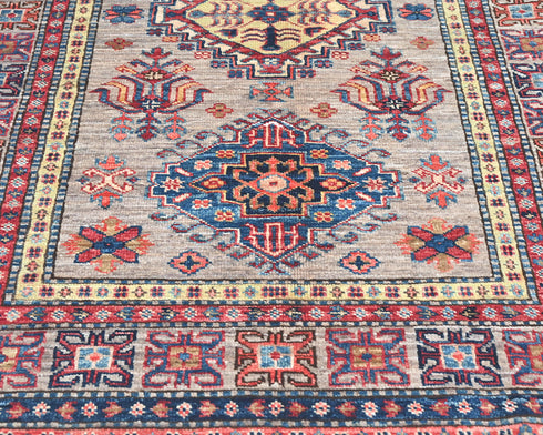 3x5 Gray Kazak Afghan Hand Knotted Geometric Wool Area Rug